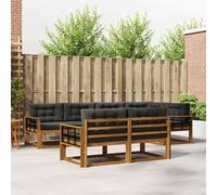 vidaXL Set di divani da esterno con cuscino 7 pcs Naturale e Antracite, Set di Sofà in Legno di Acacia, Mobili da Giardino Modulari Resistenti alle Intemperie, Lounge da Esterno, Disposizione Flessib