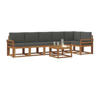 vidaXL Set di divani da esterno con cuscino 7 pcs Naturale e Antracite, Set di lounge per esterni moderno, legno di acacia resistente, design a doghe, divano angolare, resistente alle intemperie, mob