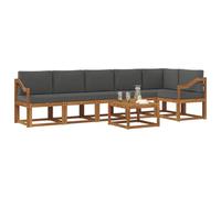 vidaXL Set di divani da esterno con cuscino 7 pcs Naturale e Antracite, Set di lounge per esterni moderno, legno di acacia resistente, design a doghe, divano angolare, resistente alle intemperie, mob