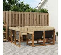 vidaXL Set di divani da esterno con cuscino 7 pcs Naturale e Beige, Divano moderno per esterni, set comodo e resistente, lounge da giardino, spazio sul terrazzo