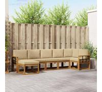 vidaXL Set di divani da esterno con cuscino 7 pcs Naturale e Beige, Set Divano Modulare in Legno di Acacia, Divano Sezionale da Esterno moderno per Giardino, Mobili da Patio Flessibili, Disposizione