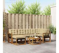 vidaXL Set di divani da esterno con cuscino 7 pcs Naturale e Beige, Set Divano da Giardino, Mobili da Esterno Moderni, Comfort Elegante, Seduta Resistente in Textilene, Ensemble Funzionale