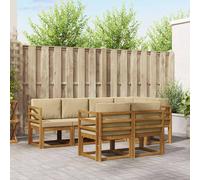 vidaXL Set di divani da esterno con cuscino 7 pcs Naturale e Beige, Set da giardino, divano esterno moderno, mobili da patio confortevoli, sezionale in legno massello, divano versatile per il giardin