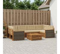 vidaXL Set di divani da esterno con cuscino 7 pcs Naturale e Beige, Set Confortevole per Esterni, Divano Sezionale Moderno, Arredo Patio e Giardino