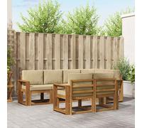 vidaXL Set di divani da esterno con cuscino 7 pcs Naturale e Beige, Set da giardino, divano esterno moderno, mobili da patio confortevoli, sezionale in legno massello, divano versatile per il giardin