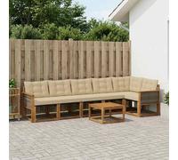 vidaXL Set di divani da esterno con cuscino 7 pcs Naturale e Beige, Set divano moderno da giardino, arredo outdoor resistente, lounge elegante, relax a bordo piscina
