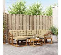 vidaXL Set di divani da esterno con cuscino 7 pcs Naturale e Beige, Set divano da giardino, arredamento moderno per esterni, confortevole e resistente per il tuo relax in piscina