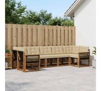 vidaXL Set di divani da esterno con cuscino 7 pcs Naturale e Beige, Set lounge da giardino comodo, divano moderno all'aperto, seduta resistente, elegante mobili in acacia