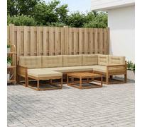 vidaXL Set di divani da esterno con cuscino 7 pcs Naturale e Beige, Divano da giardino moderno, mobile da esterno resistente, arredo per piscina, seating flessibile e lounge anti intemperie