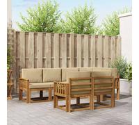 vidaXL Set di divani da esterno con cuscino 7 pcs Naturale e Beige, Set da giardino, divano esterno moderno, mobili da patio confortevoli, sezionale in legno massello, divano versatile per il giardin