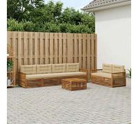 vidaXL Set di divani da esterno con cuscino 7 pcs Naturale e Beige, Divano da Giardino, Set Sezionale Moderno per Patio e Terrazza, Comodo e alla Moda
