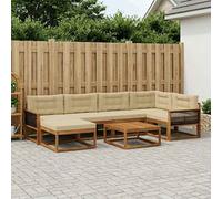 vidaXL Set di divani da esterno con cuscino 7 pcs Naturale e Beige, Divano da giardino moderno, mobile da esterno resistente, arredo per piscina, seating flessibile e lounge anti intemperie