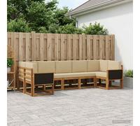 vidaXL Set di divani da esterno con cuscino 7 pcs Naturale e Beige, Set Divano da Giardino, Modulo Outdoor, Sezione Patio, Arredo in Acacia, Lounge in Giardino, Posto in Terrazza