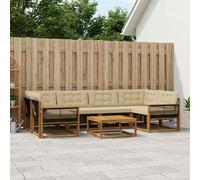 vidaXL Set di divani da esterno con cuscino 7 pcs Naturale e Beige, Divano moderno da giardino, mobile sezionale, lounge patio resistente, comodo per la terrazza