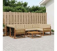 vidaXL Set di divani da esterno con cuscino 7 pcs Naturale e Beige, Divano moderno da giardino, mobile sezionale, lounge patio resistente, comodo per la terrazza