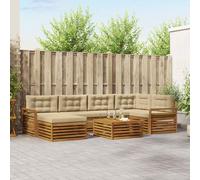 vidaXL Set di divani da esterno con cuscino 7 pcs Naturale e Beige, Divano stile outdoor, set sezionale moderno, lounge resistente, comodo arredo per patio, seduta per terrazza inclusa