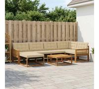 vidaXL Set di divani da esterno con cuscino 7 pcs Naturale e Beige, Set di divani da giardino moderno, lounge resistente, seduta elegante, cuscini in schiuma impermeabili, struttura in acacia