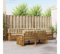 vidaXL Set di divani da esterno con cuscino 7 pcs Naturale e Beige, Divano da esterno, mobile modulare, lounge resistente, salotto in giardino, set comodo per terrazza