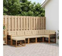 vidaXL Set di divani da esterno con cuscino 7 pcs Naturale e Beige, Divano da giardino moderno, set patio resistente, arredo esterno minimalista, comodo per il tuo backyard