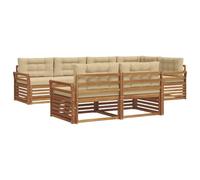 vidaXL Set di divani da esterno con cuscino 7 pcs Naturale e Beige, Divano da esterno, mobile modulare, lounge resistente, salotto in giardino, set comodo per terrazza