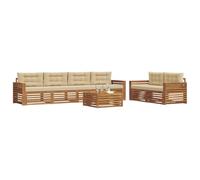 vidaXL Set di divani da esterno con cuscino 7 pcs Naturale e Beige, Divano da giardino, moderno e resistente, set per relax all'aperto, comfort per il tuo patio