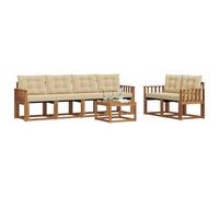 vidaXL Set di divani da esterno con cuscino 7 pcs Naturale e Beige, Divano da giardino, moderno per esterni, set sezionale, relax in terrazza, arredo patio resistente