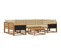 vidaXL Set di divani da esterno con cuscino 7 pcs Naturale e Beige, Divano da Giardino Moderno, Set Sezionale per Patio, Relax in Giardino con Acacia, Posti a bordo piscina