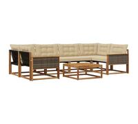 vidaXL Set di divani da esterno con cuscino 7 pcs Naturale e Beige, Divano moderno da giardino, mobile sezionale, lounge patio resistente, comodo per la terrazza