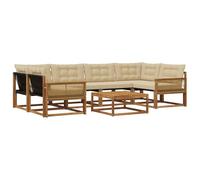 vidaXL Set di divani da esterno con cuscino 7 pcs Naturale e Beige, Divano moderno da giardino, mobile sezionale, lounge patio resistente, comodo per la terrazza