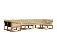 vidaXL Set di divani da esterno con cuscino 7 pcs Naturale e Beige, Divano moderno per esterni, comodo set da giardino, divano sezionale, mobili resistenti da patio