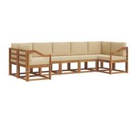 vidaXL Set di divani da esterno con cuscino 7 pcs Naturale e Beige, Divano Sezionale in Acacia per Esterni, Set Moderno per Patio, Arredo Giardino, Seduta Stylish