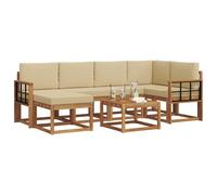 vidaXL Set di divani da esterno con cuscino 7 pcs Naturale e Beige, Giardino, Moderno, Durevole Set di Divani Angolari da Esterno, Mobili da Patio, Comfort per Vita Indoor in Terrazza