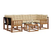 vidaXL Set di divani da esterno con cuscino 7 pcs Naturale e Beige, Giardino, set divano moderno, comodo per esterni, design in acacia, arredo resistente alle intemperie