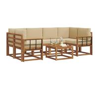 vidaXL Set di divani da esterno con cuscino 7 pcs Naturale e Beige, Lounge da giardino esterno, set di divani sezionali moderni, mobilio durevole per piscina, disposizione in legno per relax