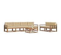 vidaXL Set di divani da esterno con cuscino 7 pcs Naturale e Beige, Mobili da giardino, set divani moderni, posti a sedere sectional, divani per patio, relax per il tuo giardino