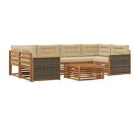 vidaXL Set di divani da esterno con cuscino 7 pcs Naturale e Beige, Set Confortevole per Esterni, Divano Sezionale Moderno, Arredo Patio e Giardino