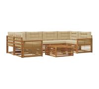 vidaXL Set di divani da esterno con cuscino 7 pcs Naturale e Beige, Mobili da giardino, divano moderno per esterni, sezione resistente, lounge patio, set per terrazza