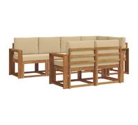 vidaXL Set di divani da esterno con cuscino 7 pcs Naturale e Beige, Set da giardino, divano esterno moderno, mobili da patio confortevoli, sezionale in legno massello, divano versatile per il giardin