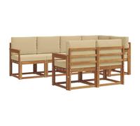 vidaXL Set di divani da esterno con cuscino 7 pcs Naturale e Beige, Set da giardino, divano esterno moderno, mobili da patio confortevoli, sezionale in legno massello, divano versatile per il giardin