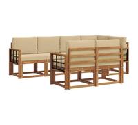 vidaXL Set di divani da esterno con cuscino 7 pcs Naturale e Beige, Set da giardino, divano esterno moderno, mobili da patio confortevoli, sezionale in legno massello, divano versatile per il giardin