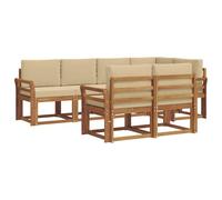 vidaXL Set di divani da esterno con cuscino 7 pcs Naturale e Beige, Set da giardino, divano esterno moderno, mobili da patio confortevoli, sezionale in legno massello, divano versatile per il giardin