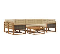 vidaXL Set di divani da esterno con cuscino 7 pcs Naturale e Beige, Set di divani da esterno moderno, mobili da giardino durevoli per posti a sedere in patio, lounge a bordo piscina