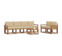 vidaXL Set di divani da esterno con cuscino 7 pcs Naturale e Beige, Set di divani da giardino in legno di acacia, mobili moderni, elegante lounge, design ergonomico
