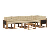 vidaXL Set di divani da esterno con cuscino 7 pcs Naturale e Beige, Set di divani eleganti per esterni, lounge moderna, mobili da patio resistenti, sedute comode, relax versatile in piscina