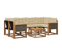 vidaXL Set di divani da esterno con cuscino 7 pcs Naturale e Beige, Set di divani moderni per esterni, mobili in legno acacia resistenti, comodi per patio e giardino