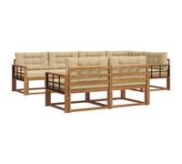 vidaXL Set di divani da esterno con cuscino 7 pcs Naturale e Beige, Set di Sofà in Legno di Acacia, Mobili da Giardino Modulari Resistenti alle Intemperie, Lounge da Esterno