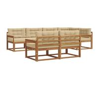 vidaXL Set di divani da esterno con cuscino 7 pcs Naturale e Beige, Set di Sofà in Legno di Acacia, Mobili da Giardino Modulari Resistenti alle Intemperie, Lounge da Esterno