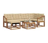 vidaXL Set di divani da esterno con cuscino 7 pcs Naturale e Beige, Set divano da giardino, arredamento moderno per esterni, confortevole e resistente per il tuo relax in piscina