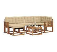 vidaXL Set di divani da esterno con cuscino 7 pcs Naturale e Beige, Set Divano da Giardino, Mobili da Esterno Moderni, Comfort Elegante, Seduta Resistente in Textilene, Ensemble Funzionale