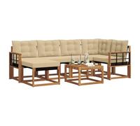 vidaXL Set di divani da esterno con cuscino 7 pcs Naturale e Beige, Set Divano da Giardino, Mobili da Esterno Moderni, Comfort Elegante, Seduta Resistente in Textilene, Ensemble Funzionale